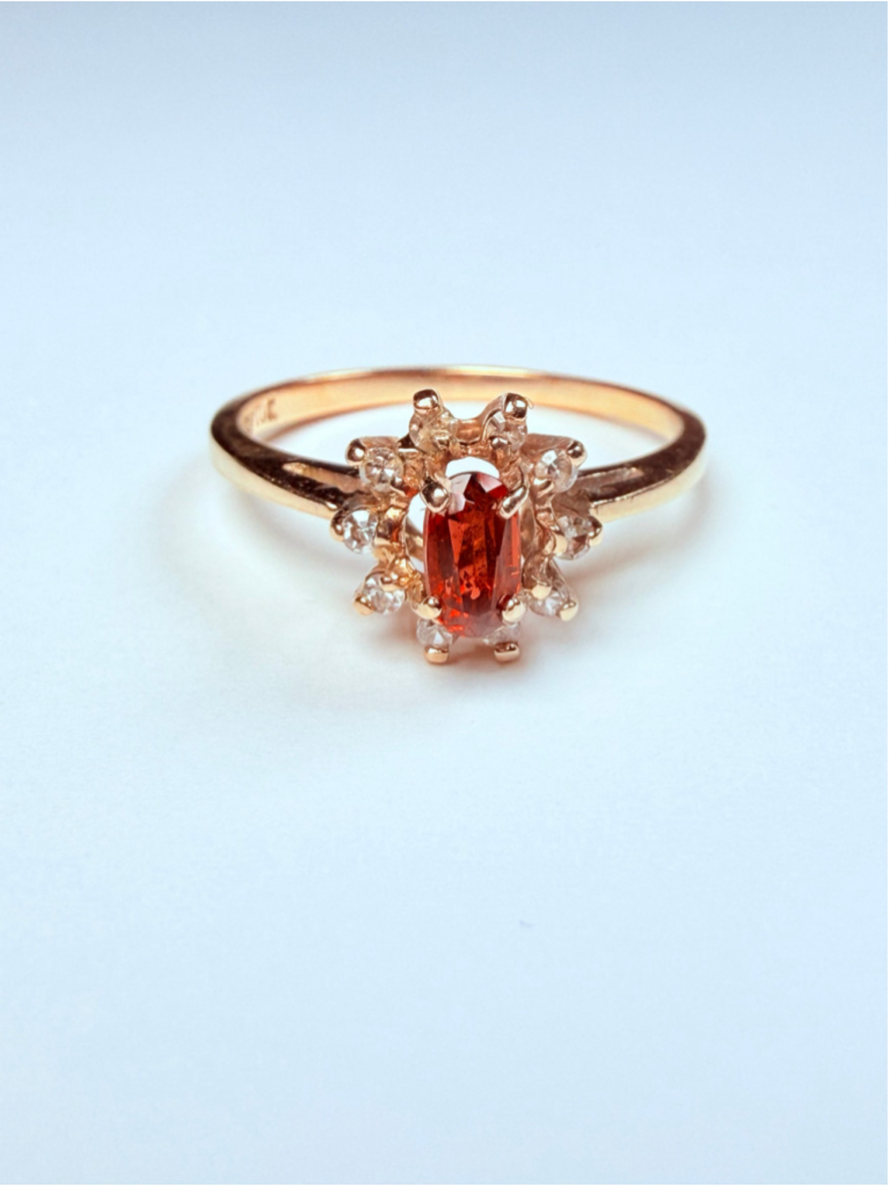 10K Yellow Gold Garnet & Genuine Diamond Halo Starburst VTG Cocktail Ring